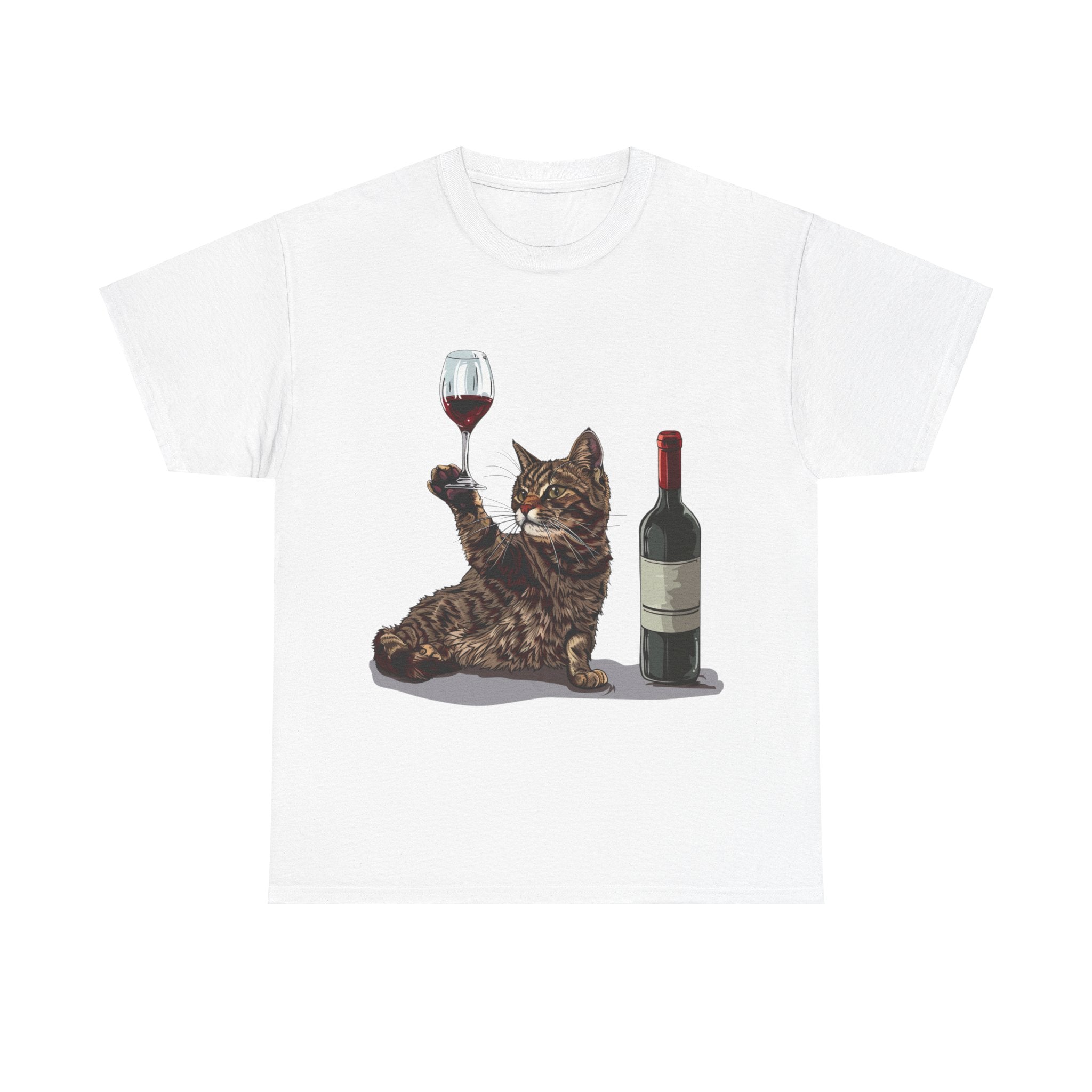 Printify T-Shirt White / S Cat Wine Enthusiast Unisex Cotton Tee