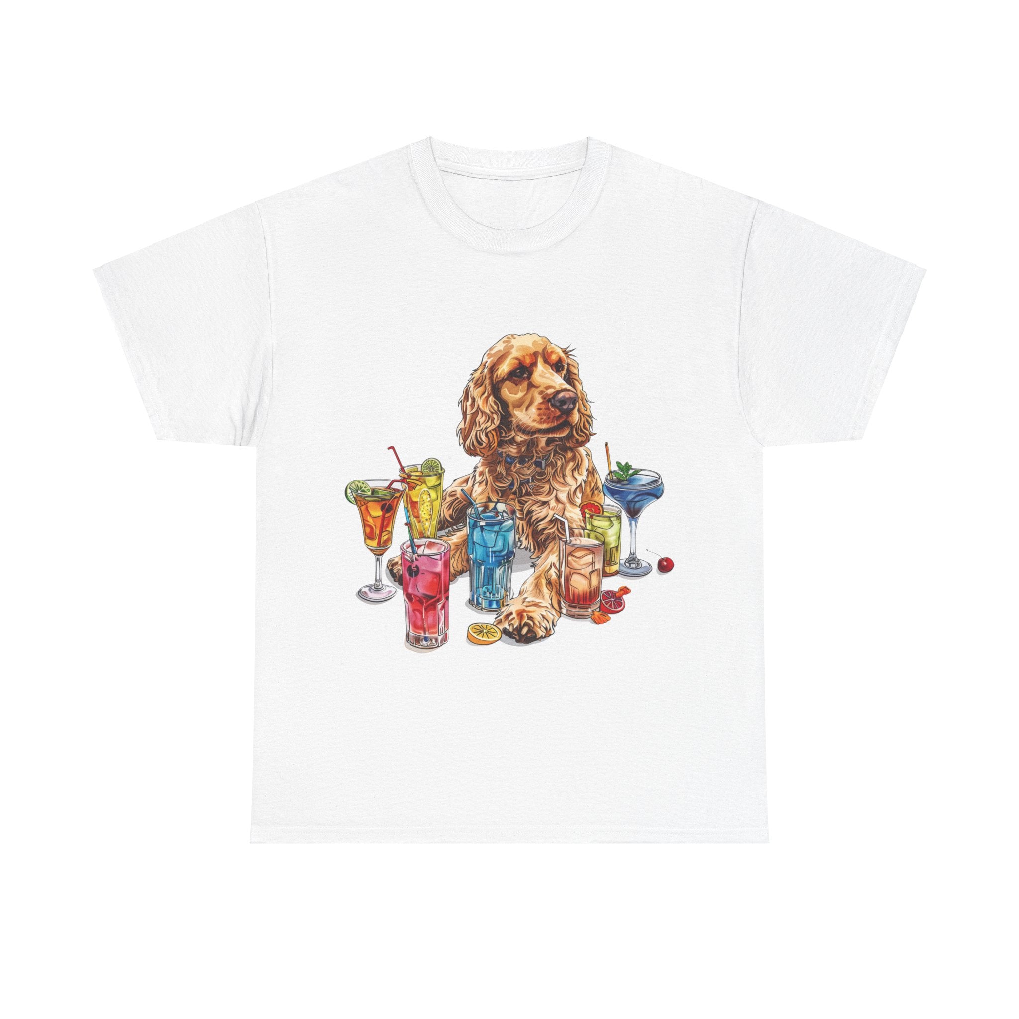 Printify T-Shirt White / S Charming Cocker Spaniel with Refreshing Cocktails – A Splash of Fun