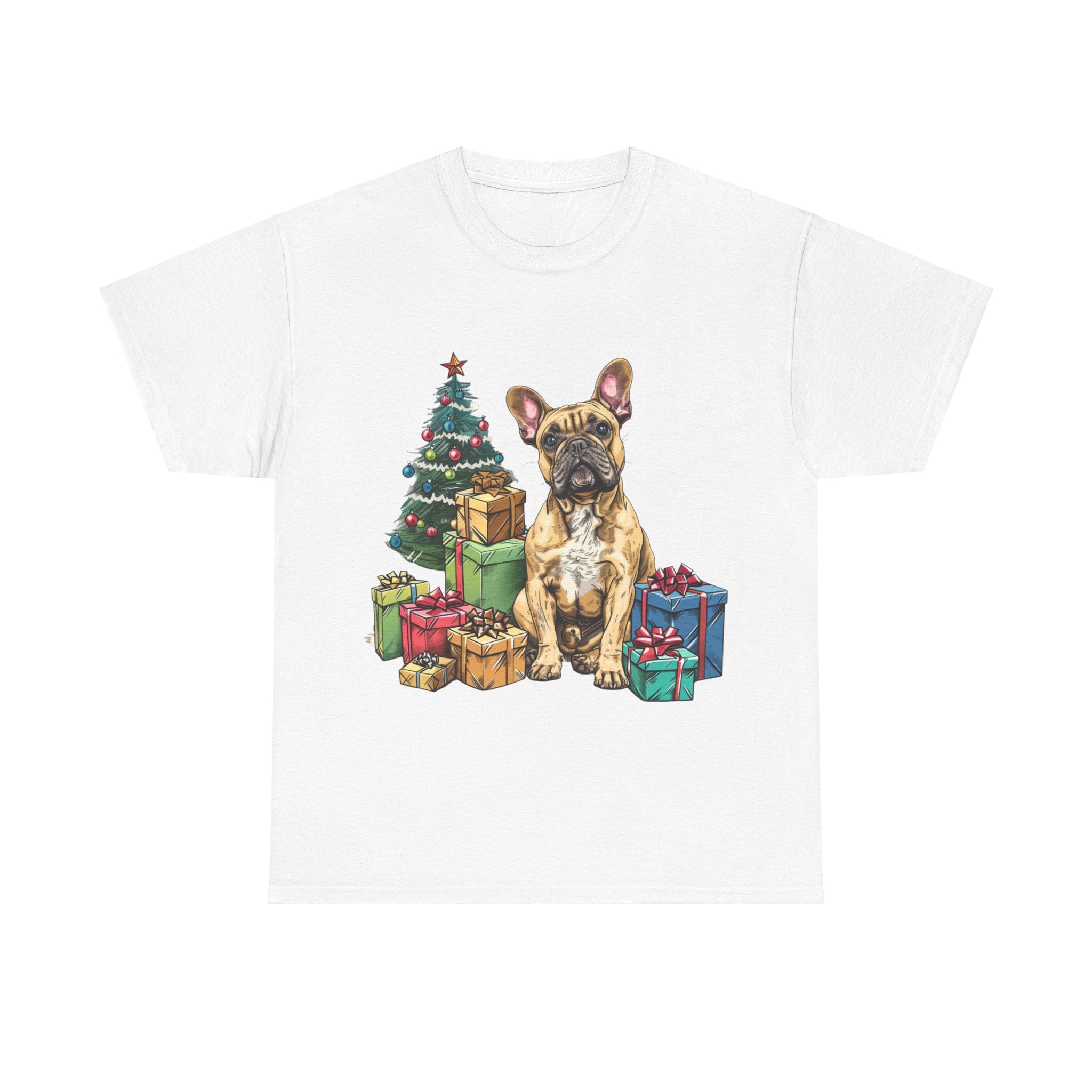 Printify T-Shirt White / S Christmas French Bulldog with Presents – A Festive and Adorable Holiday Design for Dog Lovers