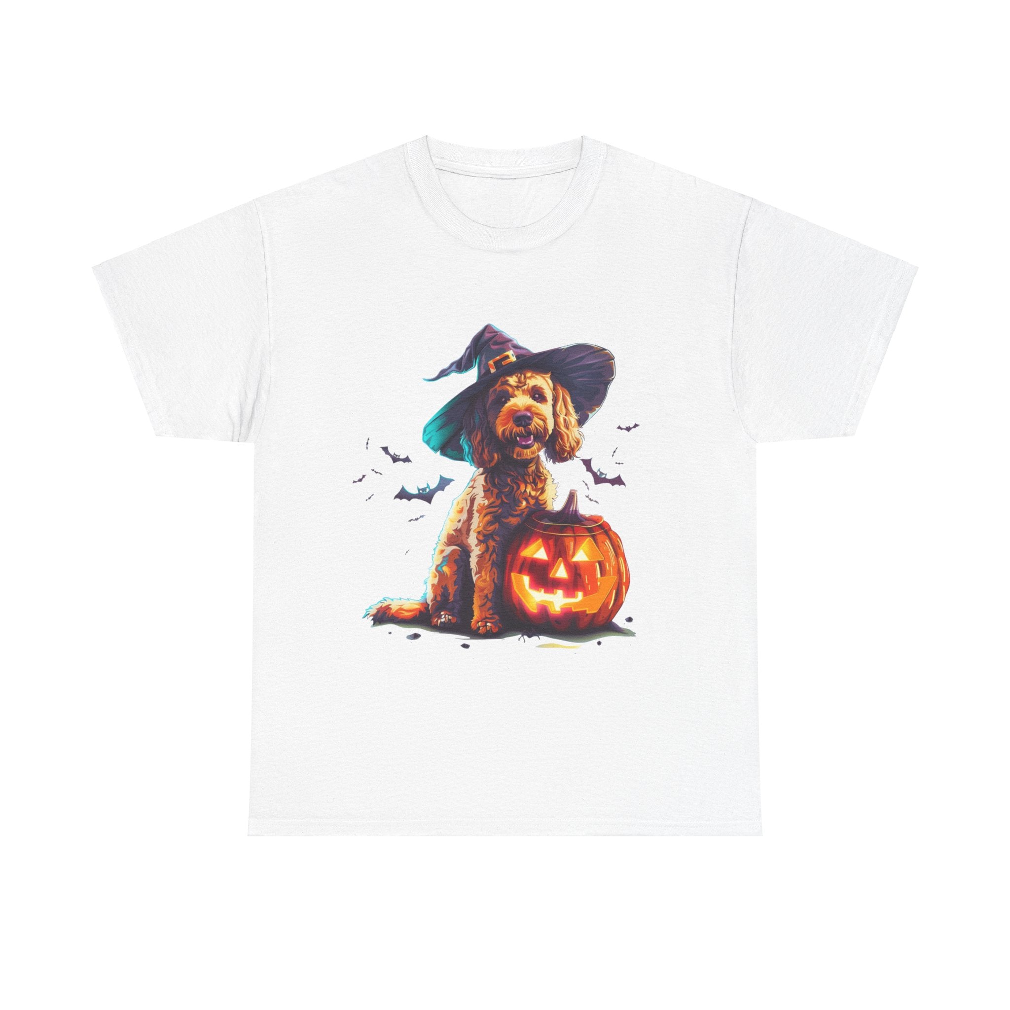 Printify T-Shirt White / S Cockapoo in Witch Hat Halloween Tee – Unisex Cotton Shirt