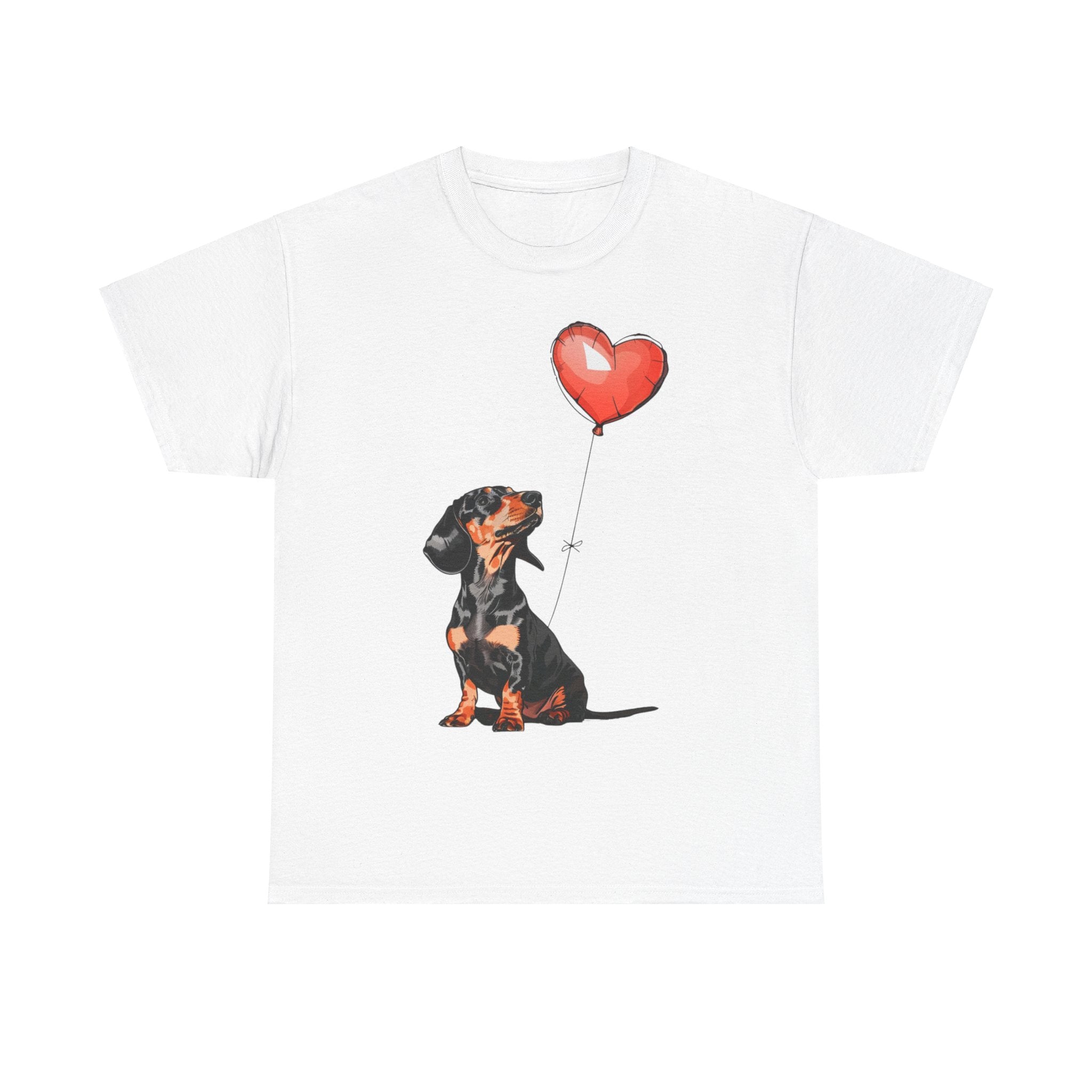 Printify T-Shirt White / S Dachshund Heart Balloon T-Shirt – Adorable Dog Lover's Gift with Dachshund Art