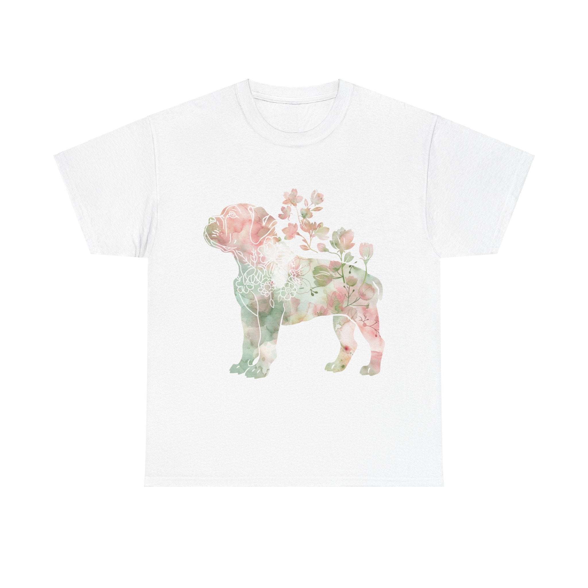 Printify T-Shirt White / S Floral Boxer Puppy Unisex Heavy Cotton Tee