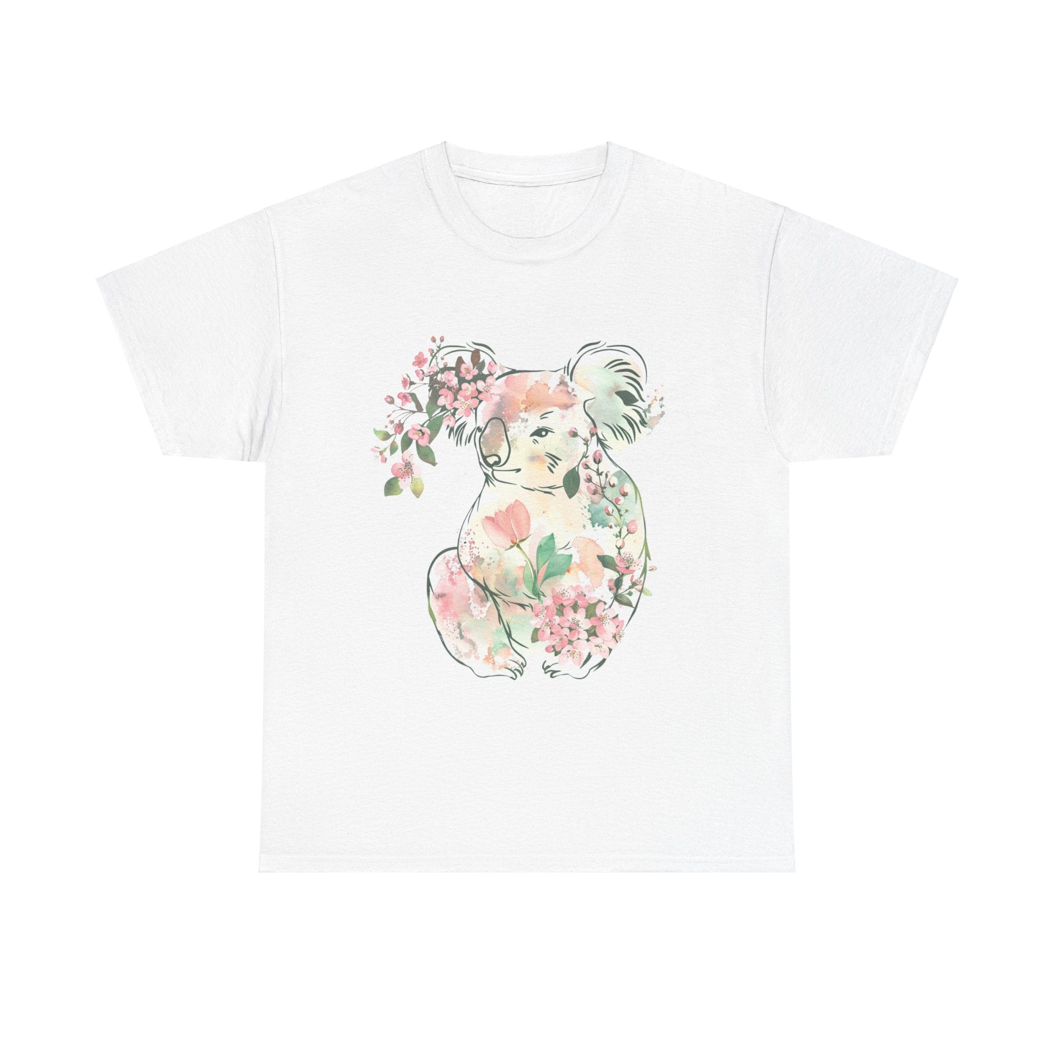 Printify T-Shirt White / S Floral Koala Unisex Heavy Cotton Tee