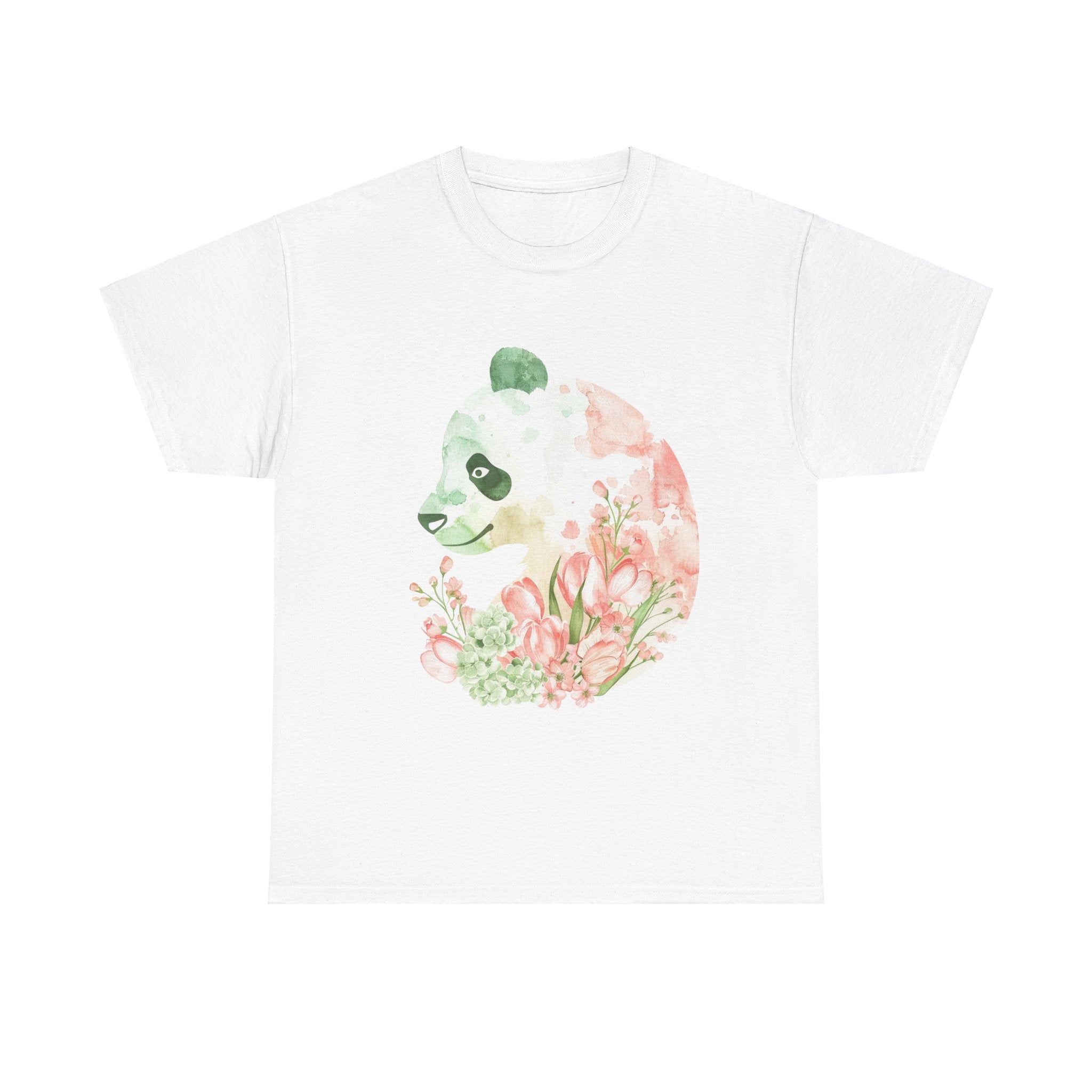 Printify T-Shirt White / S Floral Panda Silhouette Unisex Heavy Cotton Tee