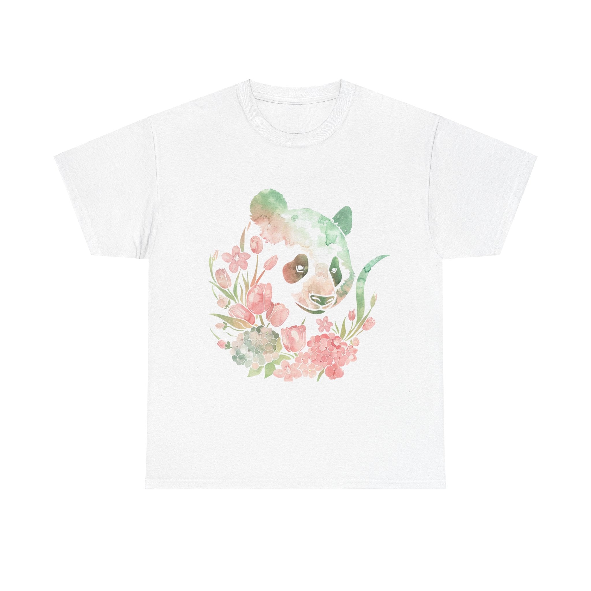 Printify T-Shirt White / S Floral Panda Unisex Heavy Cotton Tee