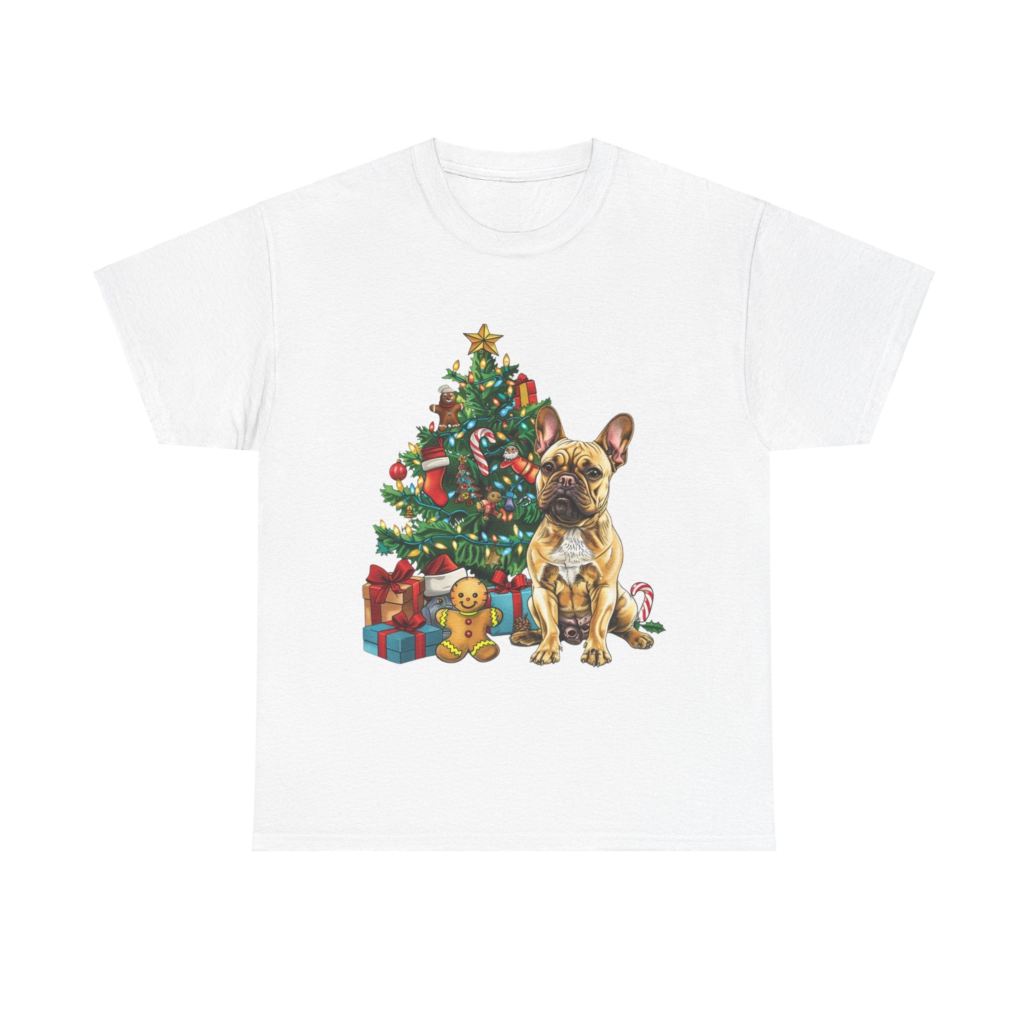 Printify T-Shirt White / S French Bulldog Christmas Tree Design with Gifts and Ornaments – Festive Dog Holiday Art