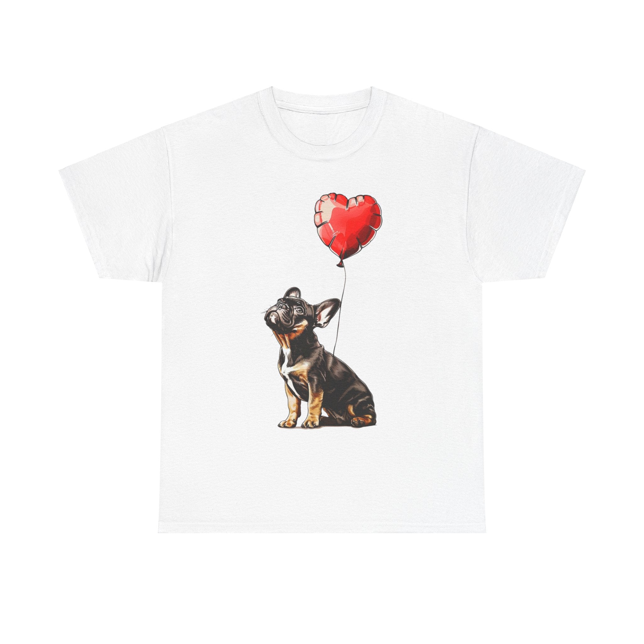 Printify T-Shirt White / S French Bulldog Heart Balloon T-Shirt – Cute Dog Lover's Apparel with Adorable Balloon Design