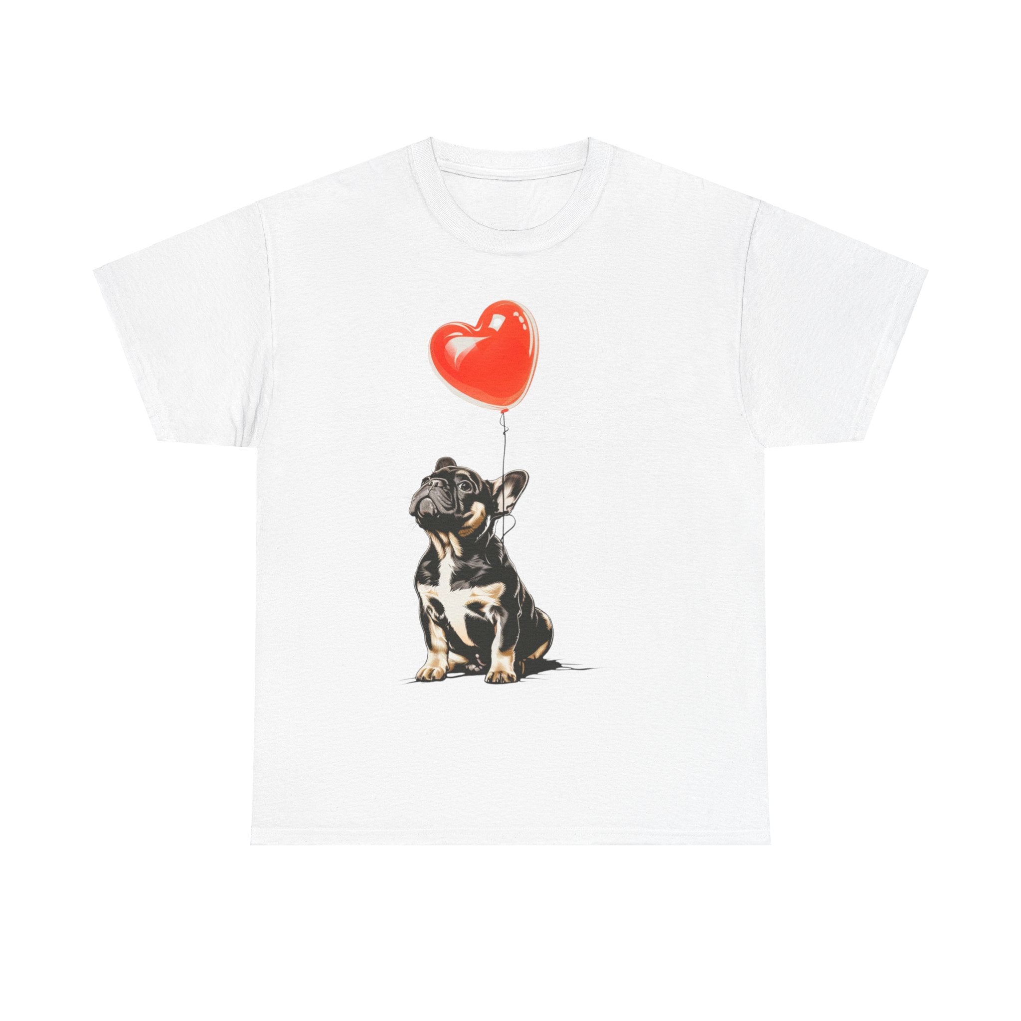 Printify T-Shirt White / S French Bulldog Love Balloon T-Shirt – Adorable Dog Lover's Apparel with Heart Balloon Art