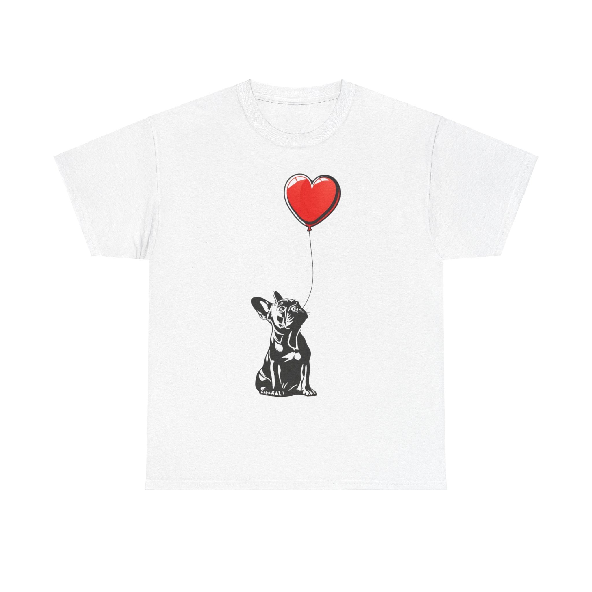 Printify T-Shirt White / S French Bulldog Love Balloon Tee – Sweet Dog Lover's Apparel with Heart Balloon Graphic