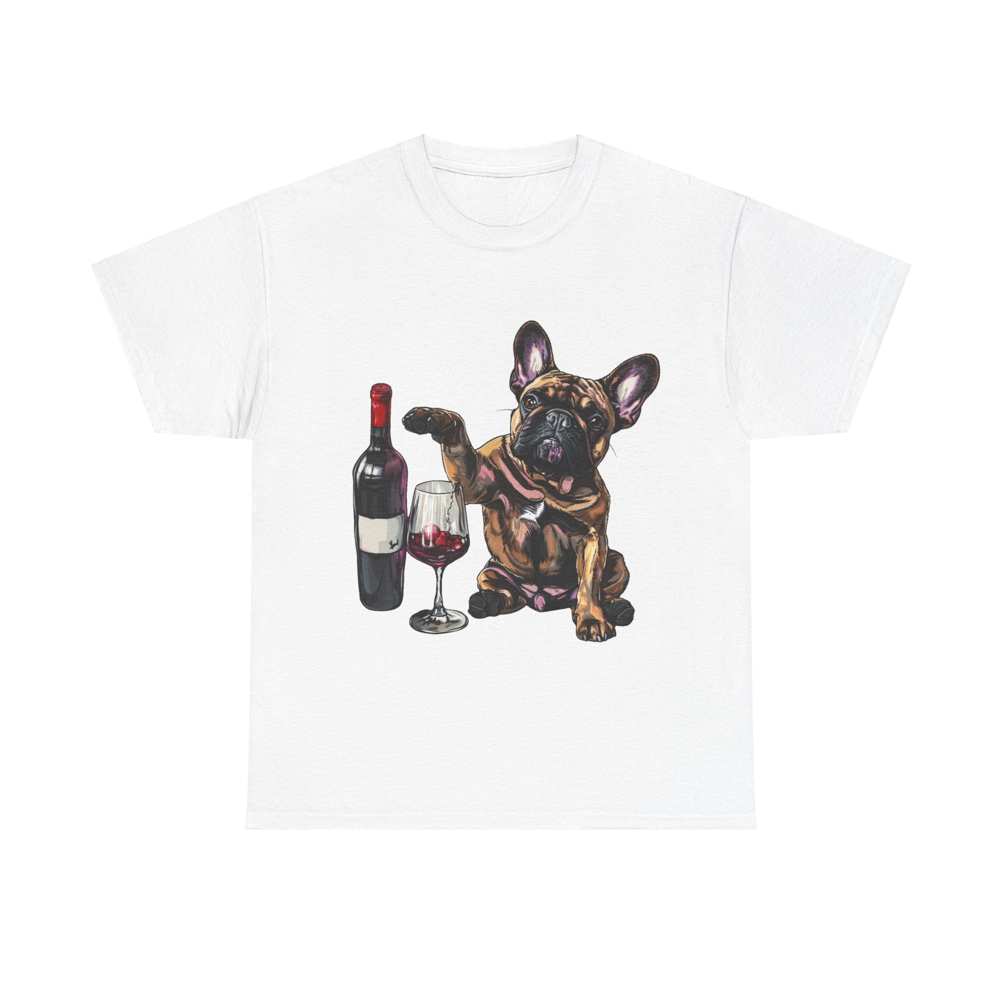 Printify T-Shirt White / S French Bulldog Wine Lover Unisex Cotton Tee