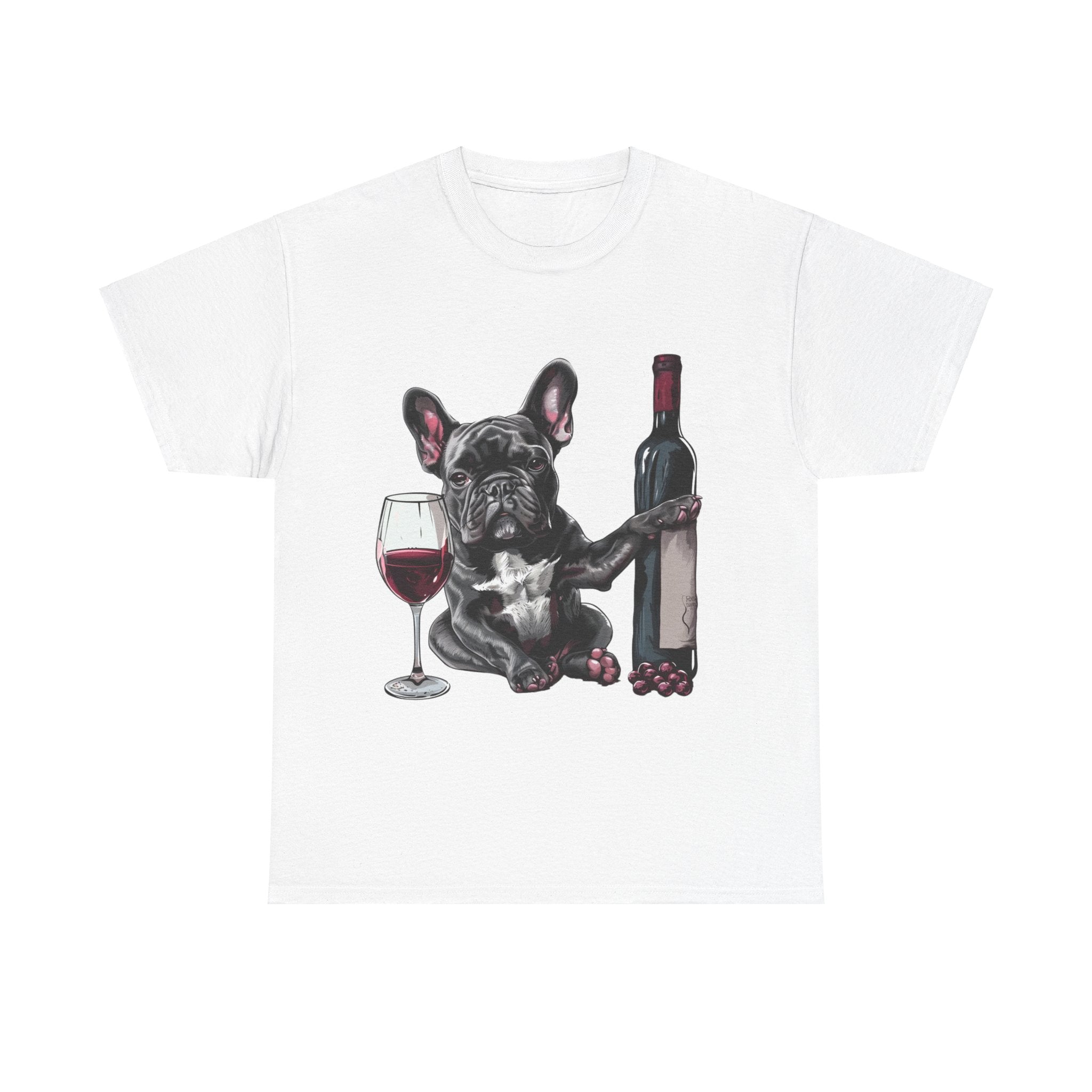 Printify T-Shirt White / S French Bulldog with Wine and Raspberries – Unisex Graphic Tee