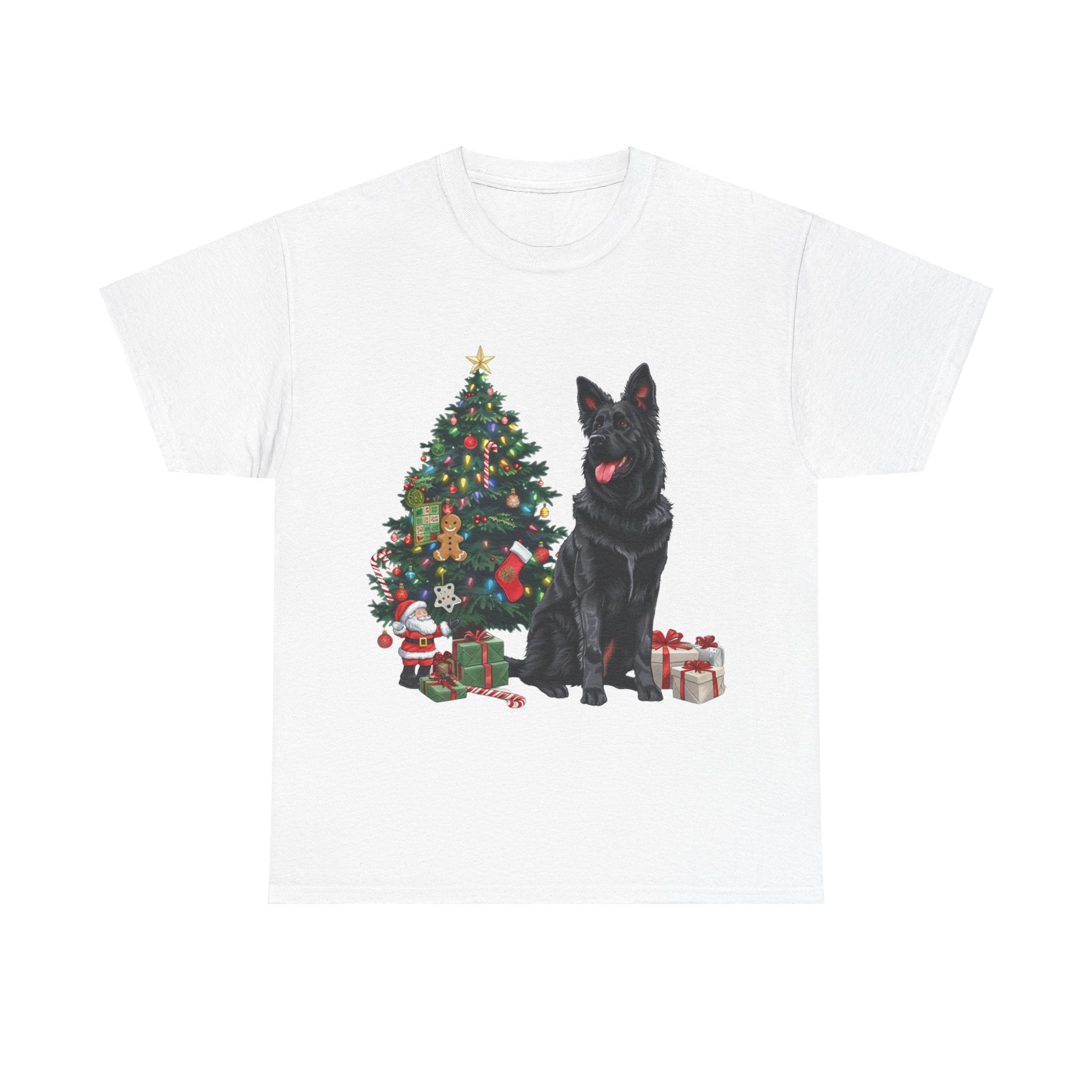 Printify T-Shirt White / S German Shepherd Christmas Tree with Gifts – Festive Holiday Dog Art for Christmas Celebration