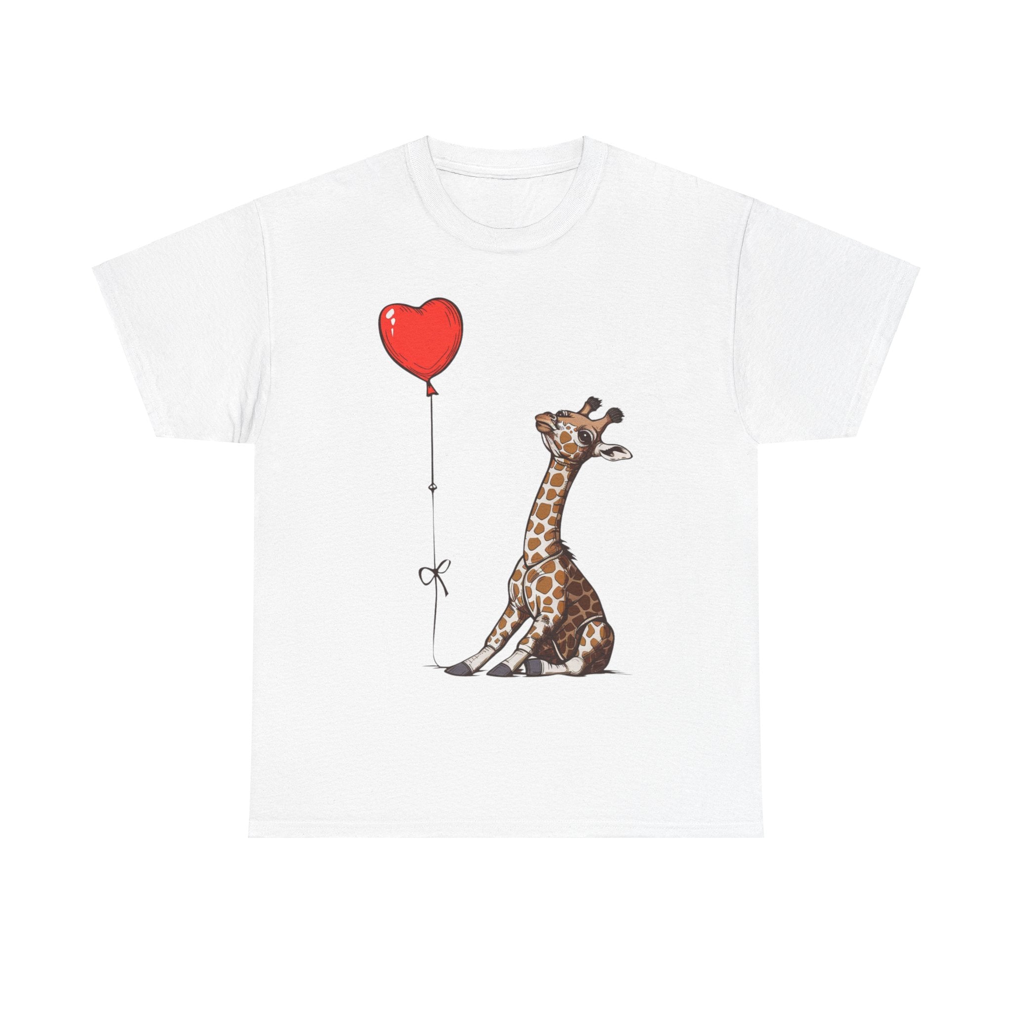 Printify T-Shirt White / S Giraffe Heart Balloon T-Shirt – Cute Animal Lover's Apparel with Heart Balloon Graphic