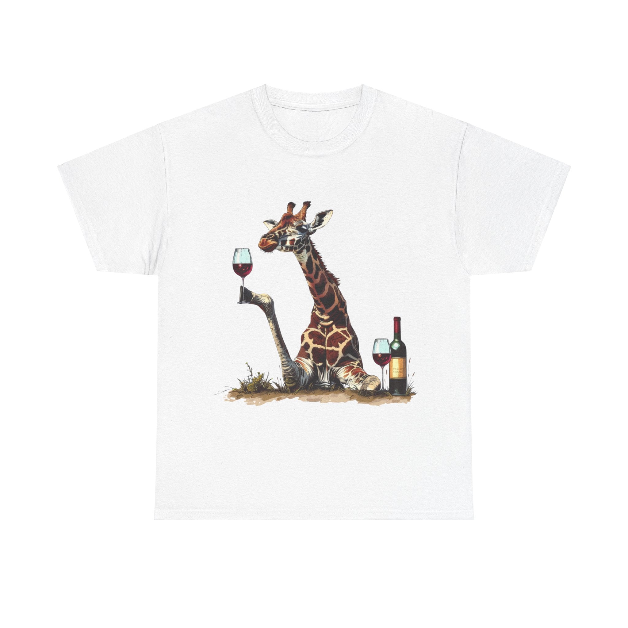 Printify T-Shirt White / S Giraffe Wine Connoisseur Unisex Cotton Tee