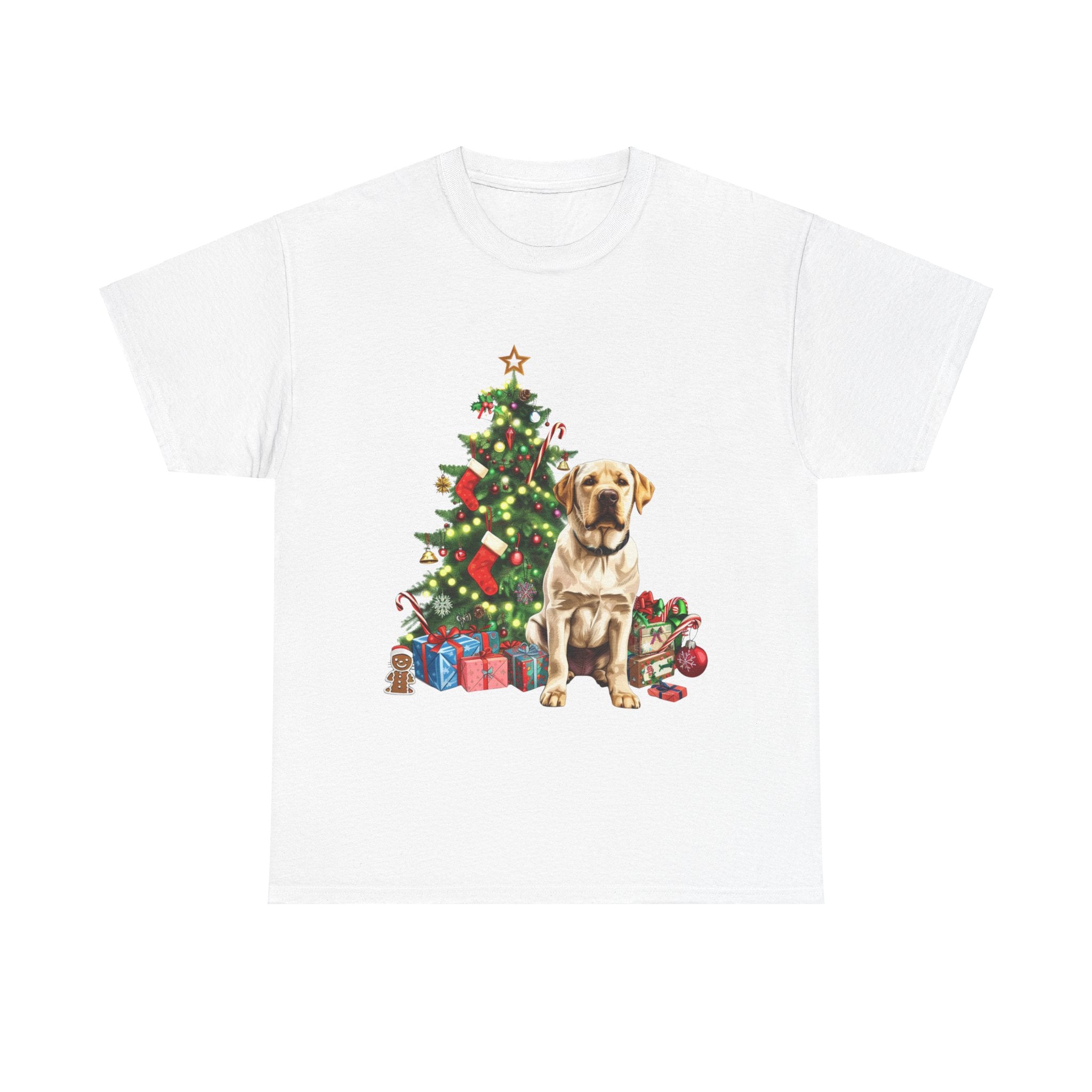 Printify T-Shirt White / S Labrador with Christmas Tree and Presents – Festive Holiday Dog Art