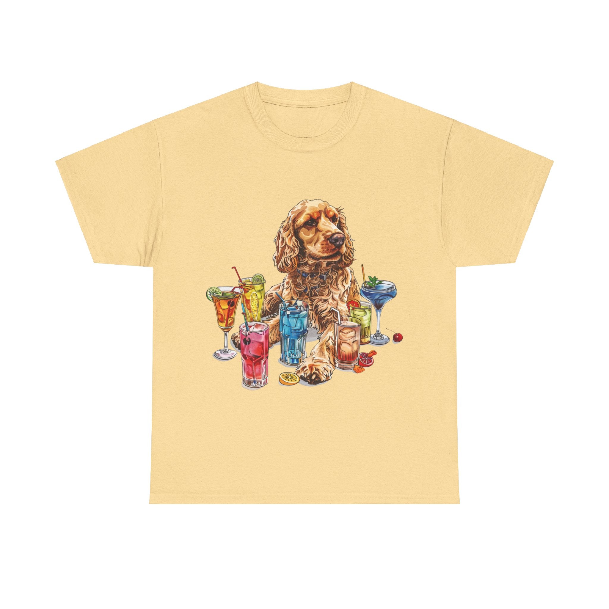 Printify T-Shirt Yellow Haze / S Charming Cocker Spaniel with Refreshing Cocktails – A Splash of Fun