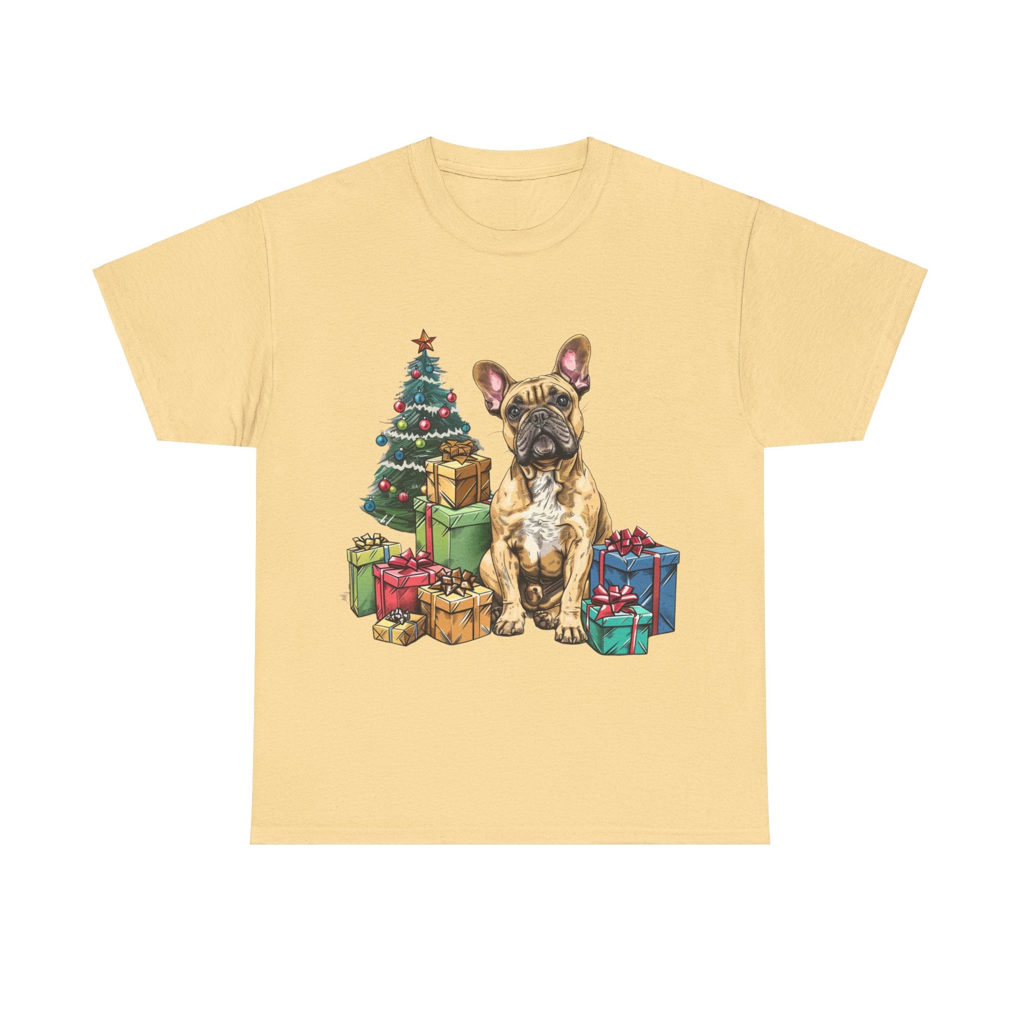 Printify T-Shirt Yellow Haze / S Christmas French Bulldog with Presents – A Festive and Adorable Holiday Design for Dog Lovers