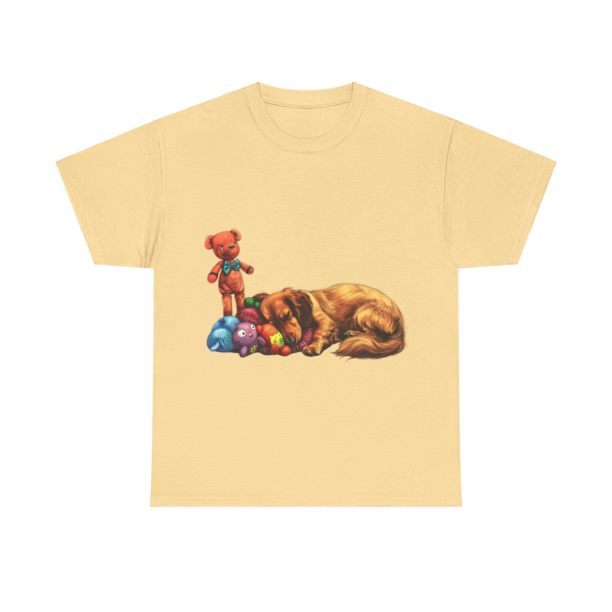 Printify T-Shirt Yellow Haze / S Cozy Sleeping Dachshund with Toys – Adorable Design for Pet Lovers