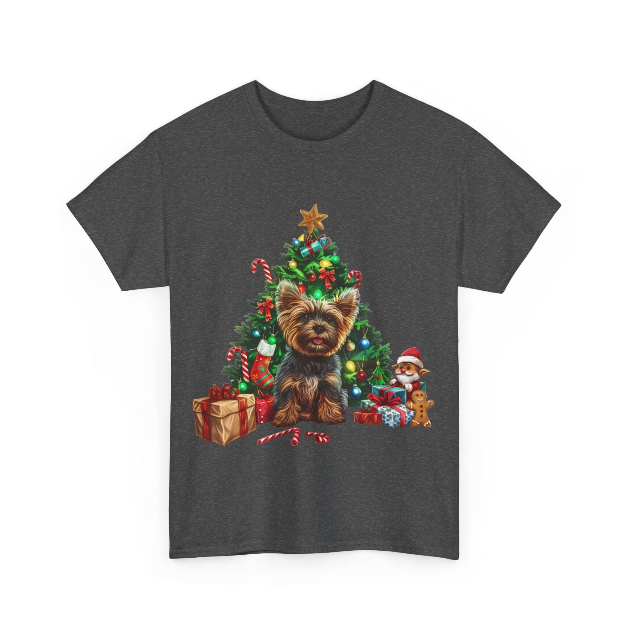 Printify T-Shirt Yorkshire Terrier with Christmas Tree and Gifts – Festive Holiday Dog Art