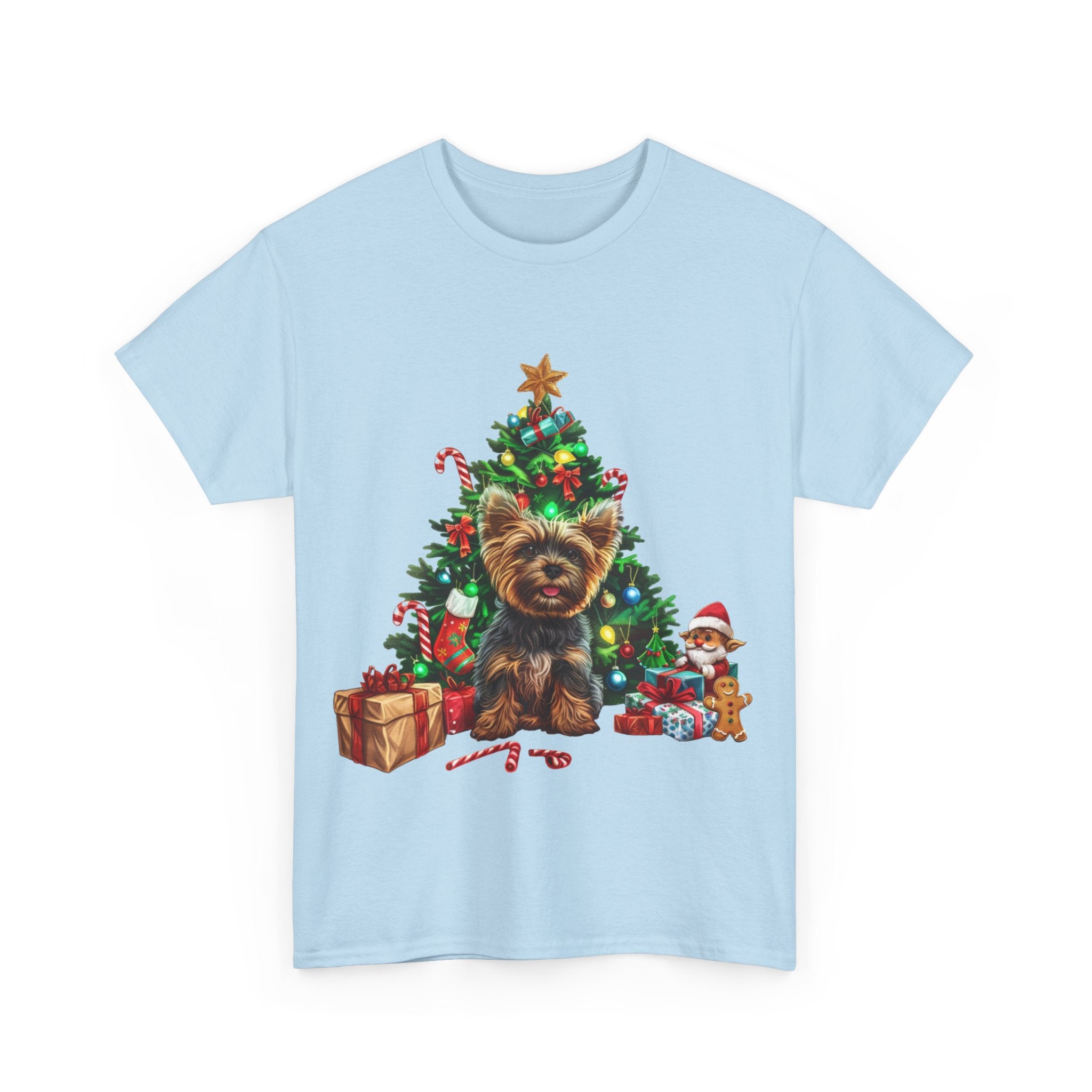 Printify T-Shirt Yorkshire Terrier with Christmas Tree and Gifts – Festive Holiday Dog Art