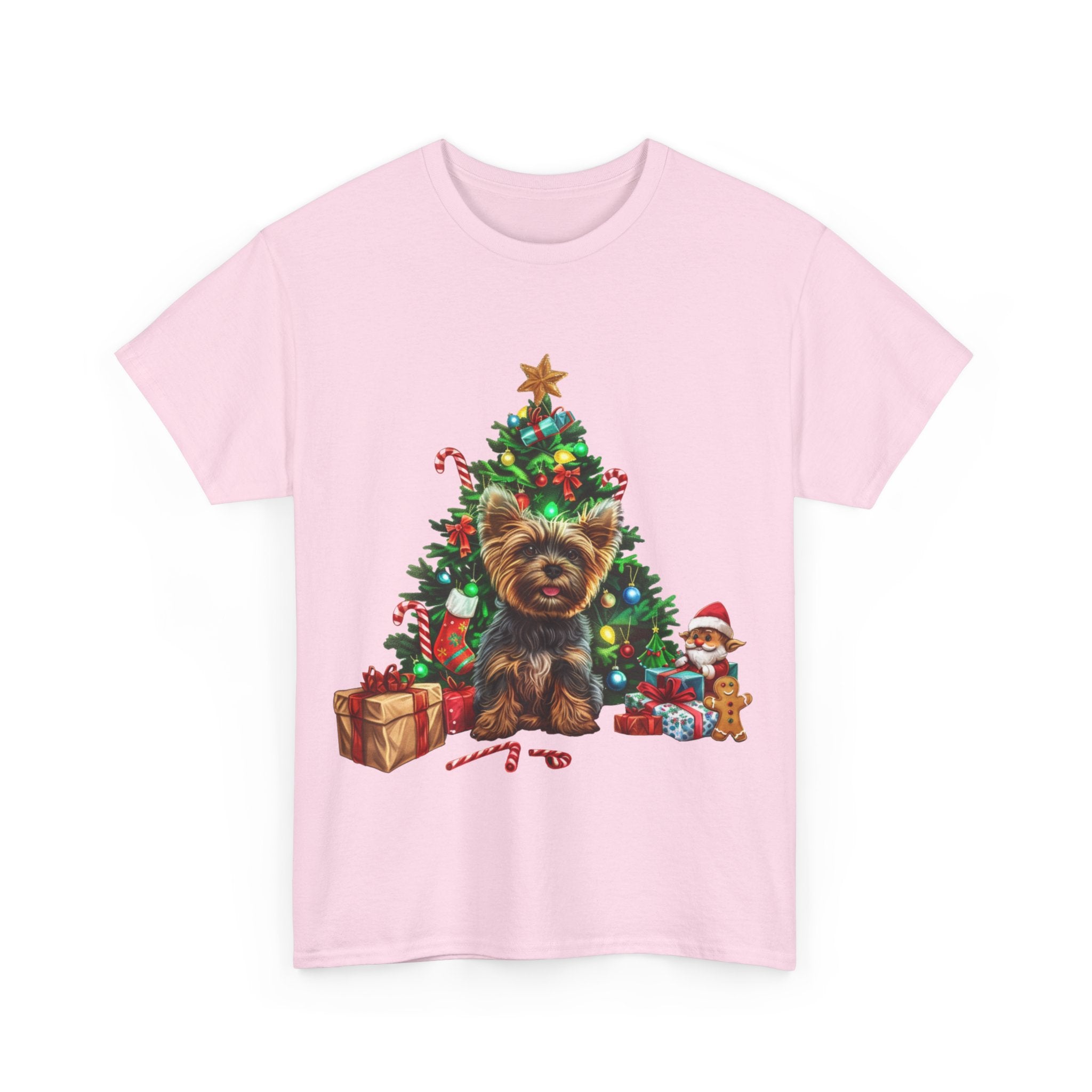 Printify T-Shirt Yorkshire Terrier with Christmas Tree and Gifts – Festive Holiday Dog Art